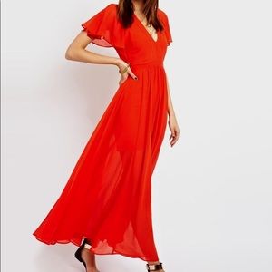 Red flutter sleeve maxi dress